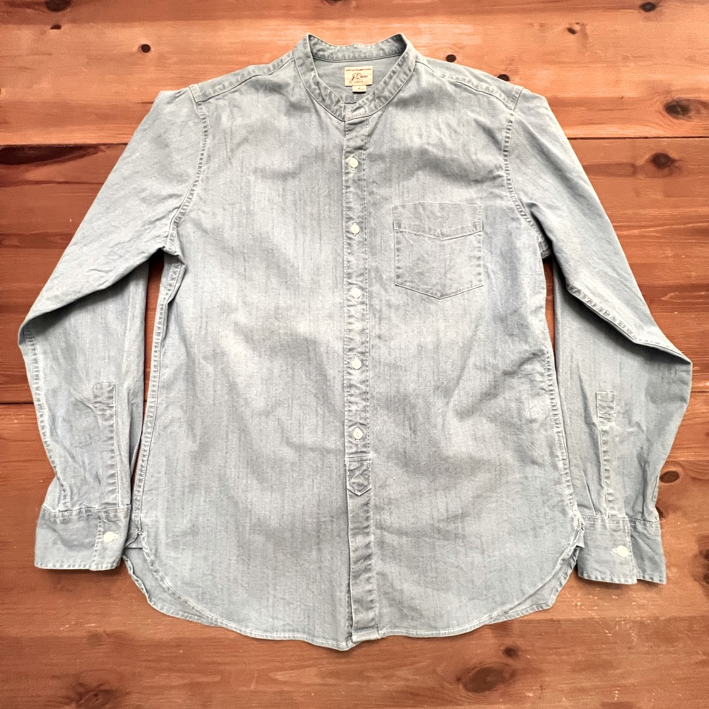 Mens Light Blue J Crew Preacher Collar Casual Button Down Shirt Medium